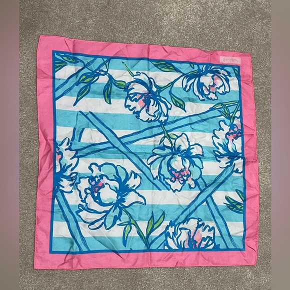 Lilly Pulitzer Vibrant Pink and Blue Handkerchief or Scarf - Picture 5 of 6